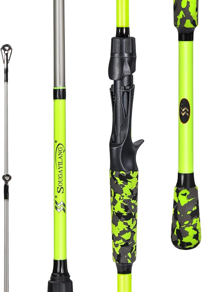 Sougayilang IM7 Graphite Fishing Rod – 2-Piece Casting & Spinning, Medium/Medium Heavy Power, Stainless Steel Guides with Zirconium Rings, EVA Handle & Hook Keeper for Bass, Trout, Walleye, Catfish