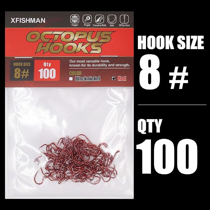 Octopus-Hook-Fishing-Beak-Circle-Hooks-Freshwater-Red-Black-100-50 Pack