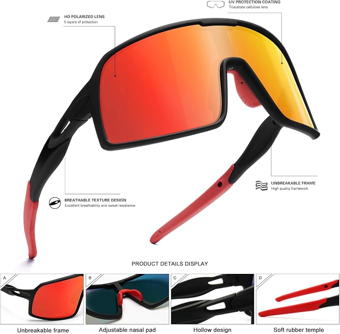 SEKKAF Polarized Sports Sunglasses for Men and Women Cycling Glasses UV Protection Goggles for Mountain Bike Running Fishing