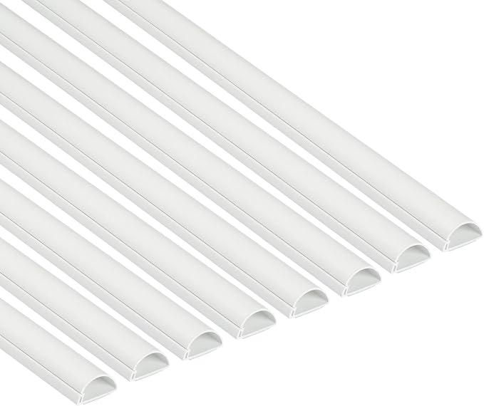 D-Line Half Round Cord Hider, Patented Cable Cover, Hide TV Wall Mount Wires, Raceway for Cords, Decorative Wire Covers, Paintable, Adhesive Cable Concealer - 8X 1.18in W x 0.59in H x 39in L - White