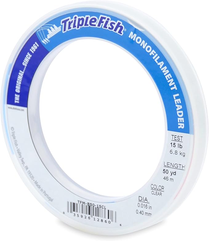 Triple Fish Monofilament Fishing Leader - Clear, Camo Strong Tough Leader Material for Big Game Fishing, Up to 400lb Test
