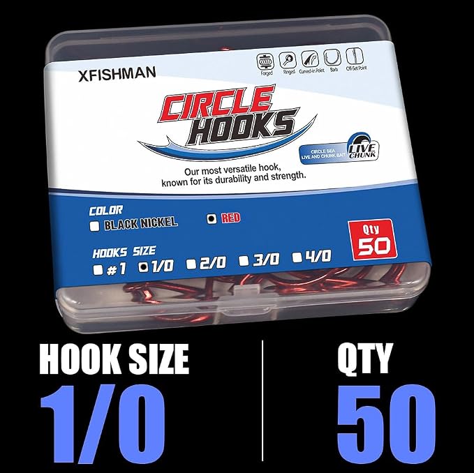 XFISHMAN Circle-Hooks-Fishing-Equipment-Octopus-Hooks-Saltwater-50 Pack #1 –12/0