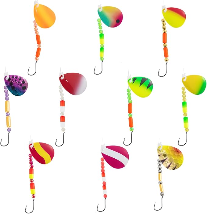 Dr. Fish 10 Pack Walleye Rigs Kit, 47 Inches, 15LB Mono Crawler Harness Walleye Float Rig Colorado Spinner Octopus Hooks for Freshwater Trolling