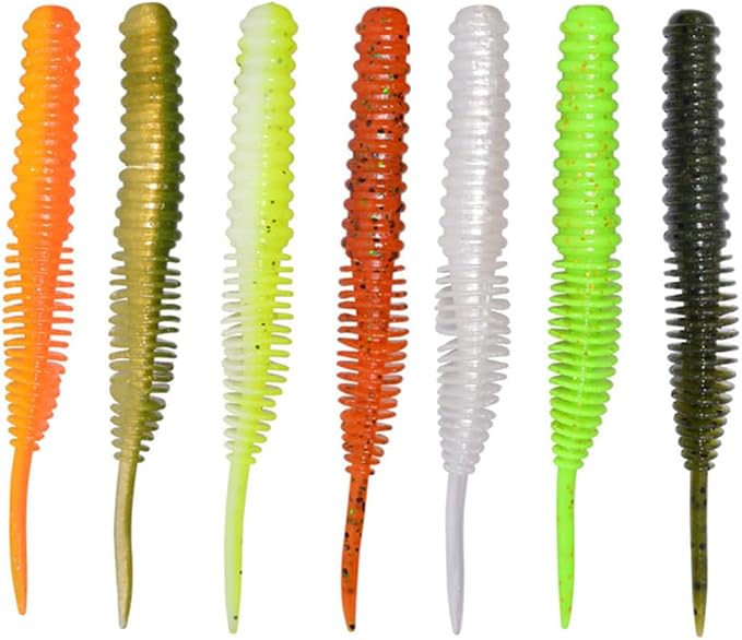 Soft Swimbait Plastic Fishing Lures 5PCS Tapeworm Fihsing Lure Worms Threaded Maggots Lures Segmented for Saltwater Freshwater Fishing