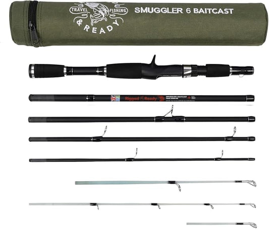 Rigged and Ready Smuggler Series™ Travel Fishing Rods. Super Compact, 1 Spinning Rod and Reel Combo, 4 Spin, 1 Casting Rod + Cases. 2, 3 or 4 Tips. Spin and General Freshwater - Saltwater Fishing