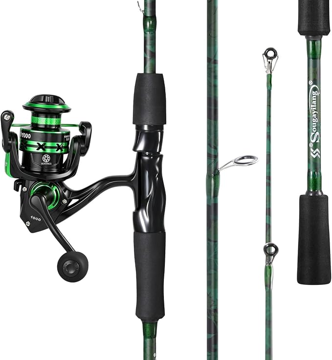Sougayilang Fishing Rod Reel Combos,Two Pieces Fiberglass Durable and Strong Spinning Pole with Smooth Reel Available for Freshwater Catching Bass, Trout, Catfish