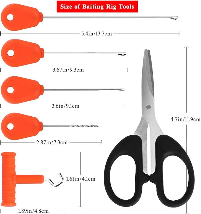 Carp Fishing Baiting Rigs Tool Kit Set, Luroad 6 in 1 Carp Fishing Tackle Kit, Including Hook Needle, Driller, Knot Puller, and Fishing Braid Line Scissors for Lures Bait Driller