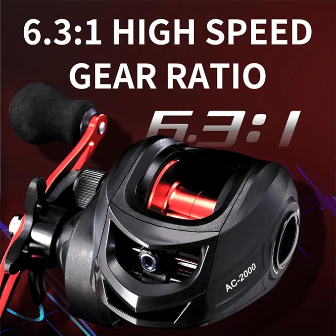 Rooblinos AC Baitcasting Fishing Reel Lightweight Aluminum Spool Fishing Reel 17.6Lbs Max Drag Magnetic Braking System 6.3:1 High-Speed Gear Ratio Saltwater Freshwater Baitcaster Reel