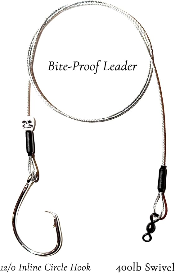 Head Hunter Pro Shark Rig, Bite-Proof Leader with 12/0 Inline Circle Hook, 400lb Swivel, Heavy Duty Shark Rig