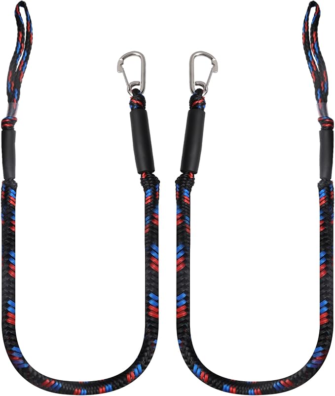 4 Feet Bungee Dock Line with Stainless Steel Clip & Foam Float 2pcs, Mooring Rope for Docking with Built-in Snubber, Ideal Boat Accessories for PWC, Jet Ski, SeaDoo, Kayak, Pontoon, Canoe