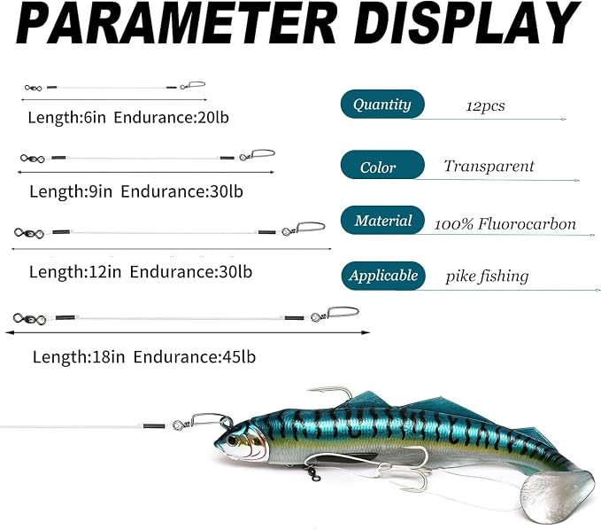 Fluorocarbon Fishing Leader,20LB-80LB Fluorocarbon Leaders for Saltwater Freshwater,100% Fluorocarbon Leaders Line with Swivels and Snap…
