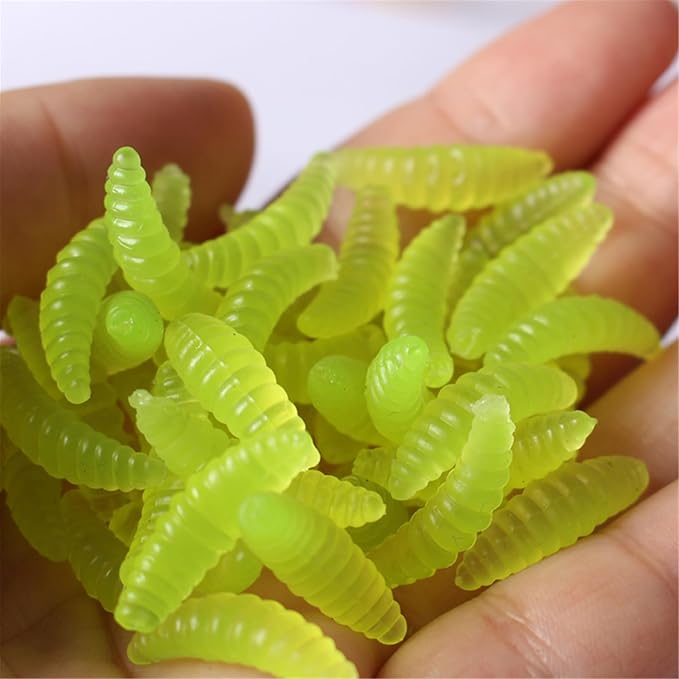 50Pcs Bread Maggots Soft Fishing Lures Artificial Maggots Soft Lures Fishing Baits Earthworms Baits for Freshwater Fishi