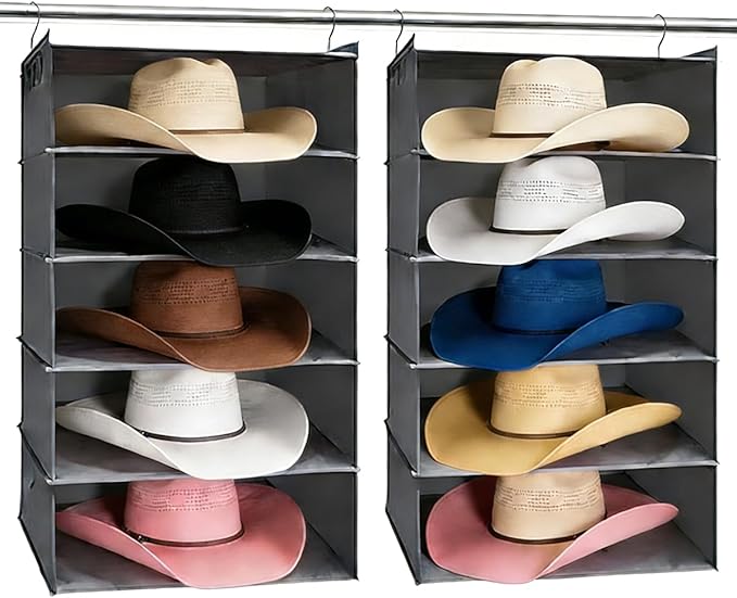 LADYBRO Large Hat Storage for Closet Hanging Organizer for Wide Brim 10 Shelf Oversized Racks Sunhat Cowboy Fedora Floppy Collection Box Container Display Big Brimmed Holder Space Saver Organization