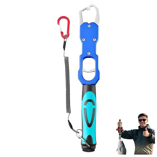 2-in-1 Fish Gripper with Scale, Aircraft-Grade Aluminum Alloy Heavy Duty Fish Lip Holder, MX 18KG Fishing Gripper with Scale, TPR Dual-Color Handle & Rotating Design – Ideal for Anglers (Blue)