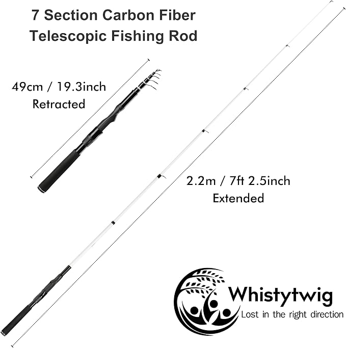 Whistytwig Carbon Fiber Telescopic Fishing Rod - Portable Collapsible Design for Travel and Adventure - Versatile Saltwater and Freshwater Fishing Pole