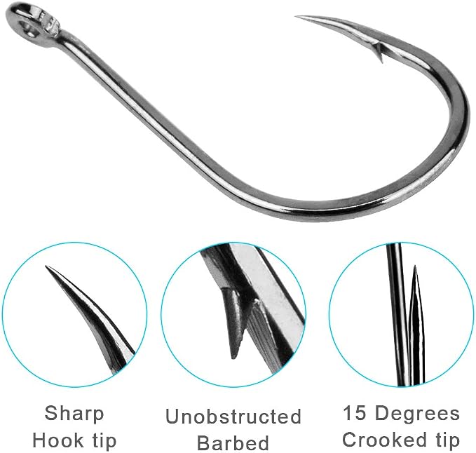 FCFKUK 240pcs/box Large Size Premium Fishhooks, 8 Sizes Strong Custom Offset Sport Black High Carbon Steel Barbs Fishing Hooks