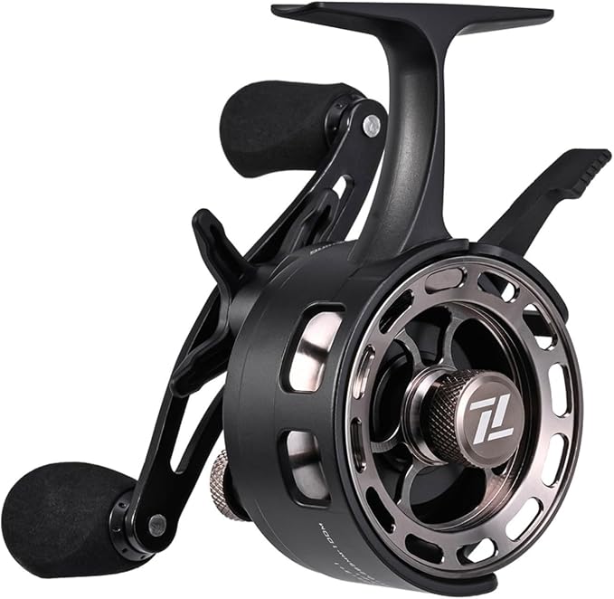 Ice Fishing Reel with Magnetic Drop, 3.2:1 Gear Ratio Inline Reel, 3+1 Ball Bearings Two-Way for Spool Lever for Winter Ice Fishing(left hand yellow-green)