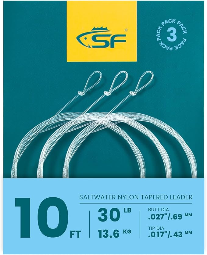 SF Pre-Tied Loop Fly Fishing Tapered Leader Nylon Clear Trout Freshwater Saltwater Bonefish Permit Bass Salmon Steelhead 7.5FT 9FT 10FT 12FT 15FT 0X 1X 2X 3X 4X 5X 6X 7X
