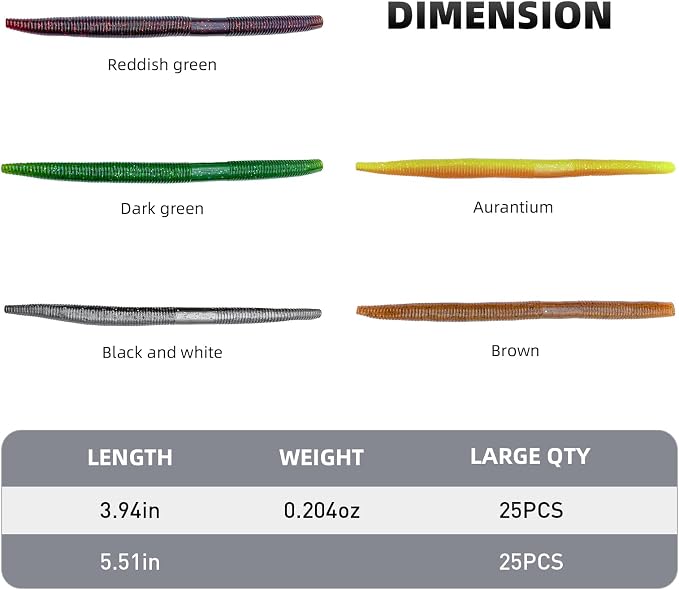 5.5" and 4" Wacky Worms Soft Fishing Lures Worm Soft Plastic Bass Baits Mixed Kit Plastic Worm Stick Baits for Freshwater Saltwater