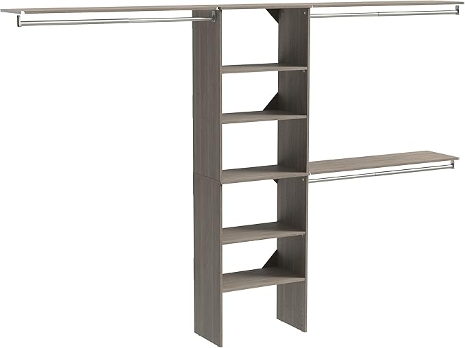 ClosetMaid SuiteSymphony Wood Closet Organizer Kit with Tower, 3 Hang Rods, Top Shelves, Adjustable, Fits Spaces 6 - 10 ft. Wide, Graphite Grey
