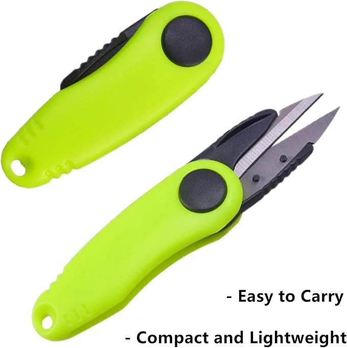 2 Pack Fishing Wire Plier Fishing Line Scissors Stainless Steel Fishing Pliers Scissors Folding Shrimp Shape Fishing Line Clipper with Retractable Keychain for Fishing, Green