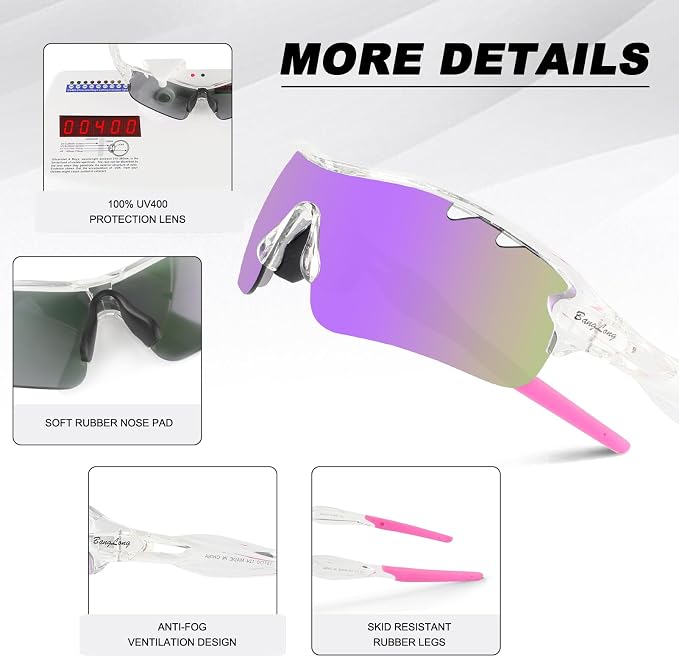 BangLong Polarized Cycling Sunglasses for Men Women, 26g Sports Sunglasses with 5 Lenses for Running Fishing Baseball Driving