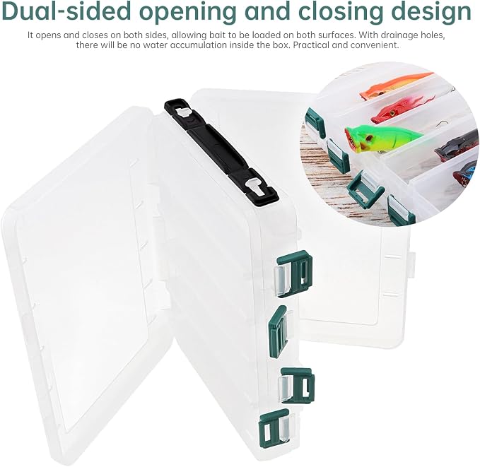 Double Sided Fishing Lures Box, Transparent Visible Fishing Lure Bait, Squid Jig Hooks Plastic Fishing Tackle Storage Case Container (10 Grids 20x16x5cm)