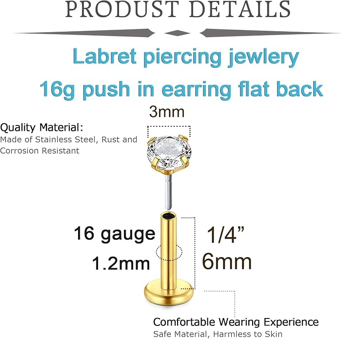 QWALIT Piercing Taper Threadless Insertion Tool - Titanium Labret Pin 16g, 18g, 20g