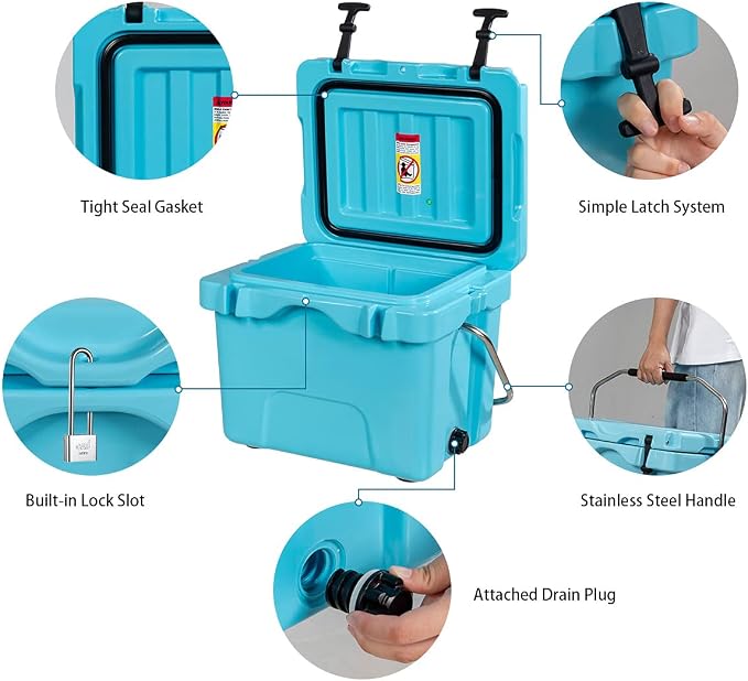 DORTALA 16 Quart Cooler, Heavy Duty Ice Chest with Handle, Drain Plug & 2 Cup Holders, 3-5 Day Ice Retention, Portable Ice Cooler Ideal for Camping, Travel, Fishing &Activities