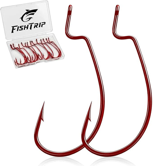 50/100/120pcs EWG Fishing Hooks, Bass Fishing Hooks Offset Worm Hook Texas Rig Hooks Live Bait Fishing Hooks for Freshwater Saltwater Size 4 2 1 1/0 2/0 3/0 4/0 5/0