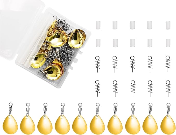 Tail Spinners Blades for Bass Fishing: 10pcs/Box Spinnerbaits Colorado Willow Blades with Ball Bearing Swivels and Screw Lock for Worm Spoons Lure Making - Swimbait Spinner Size 1 2 3 3.5