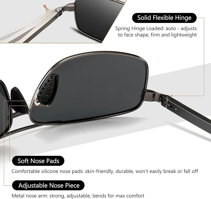SUNGAIT Ultra Lightweight Rectangular Polarized Sunglasses Men UV400 Protection