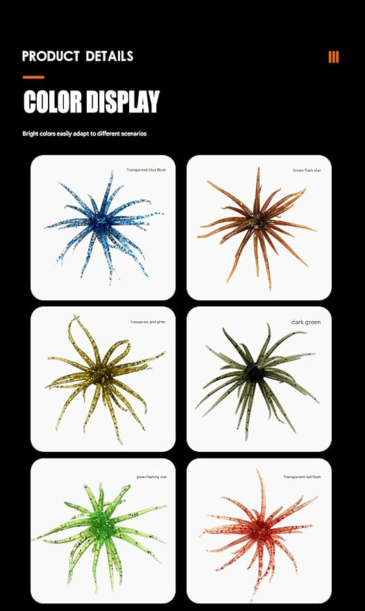Tentacle Creature Lure Sea Urchin Soft Bait 3.6" & 4.3" TPE Lures 10/6-Pack, Natural Sinking Micro-Vibration for Crappie Bluegill Perch Bass Trout, Compatible Jig Heads Treble Hooks