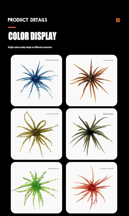 Tentacle Creature Lure Sea Urchin Soft Bait 3.6" & 4.3" TPE Lures 10/6-Pack, Natural Sinking Micro-Vibration for Crappie Bluegill Perch Bass Trout, Compatible Jig Heads Treble Hooks