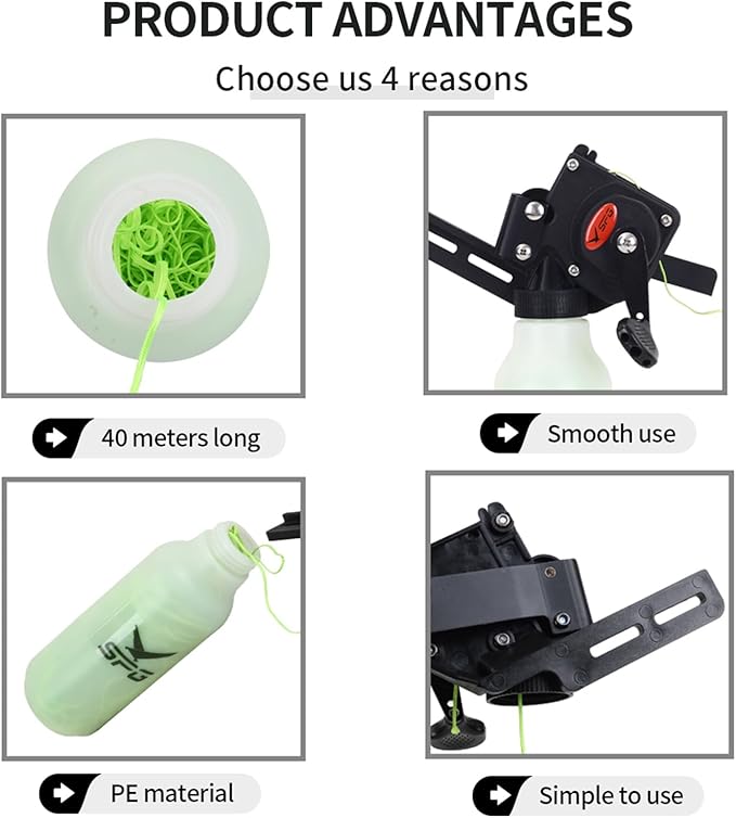 SPG Bowfishing Reel Archery Bottle Bow Fishing Reels Kits with 40M Fishing Rope Bow Mounted Attachment for Right Hand Compound Bow Recurve Bow Accessories