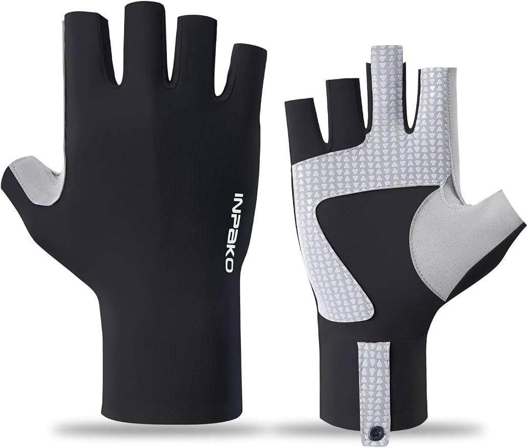 Fishing Gloves, Lightweight Non-Slip Fingerless Gloves,Hook Loop, UPF 50+ Sun Protection,for Unisex Fishing