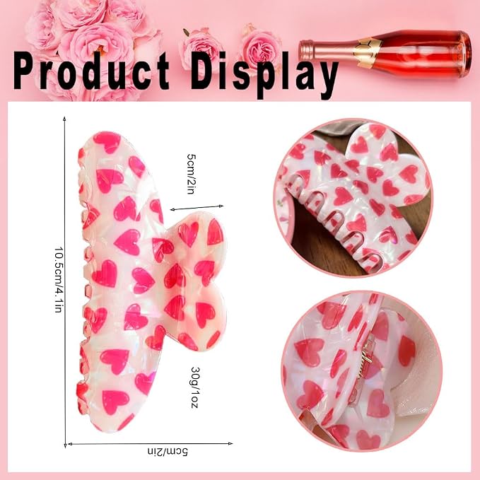 1PCS Heart Hair Claw Clips Hair Clips Strong Hold Hair Clamp Clips for Hair Decoration Pink Heart Laser Design Claw Clips Hairpin for Women Birthday Wedding Hair Accessories