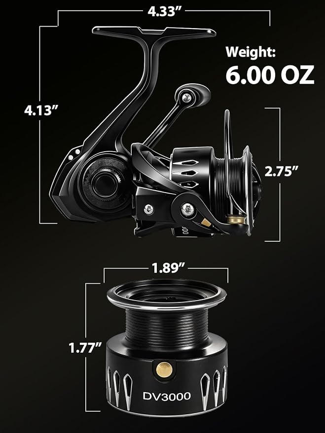 Jenseits Lightweight Spinning Fishing Reel, Sealed Carbon Fiber Up to 20 LB Max Drag, 5+1/6+1BB for Freshwater, 5.2:1 Gear Ratio,CNC Aluminum Spool,1000 Perfect for Ice Fishing, 2000-5000 Series