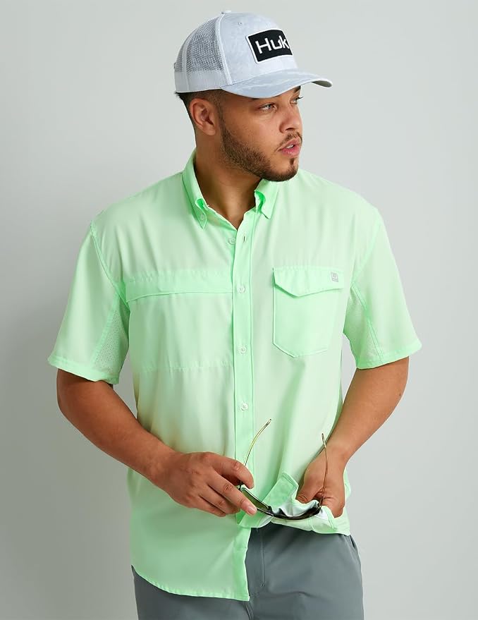 HUK Men's Tide Point Kc Scott Original Artwork Short Sleeve Shirt, Fishing Button Down