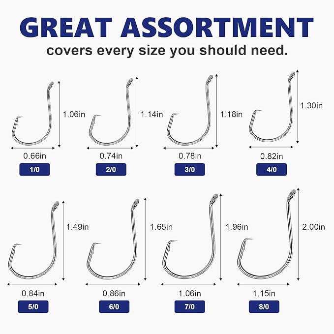 UCEC Circle Hooks Fishing Hooks 2X Strong Offset Circle Hooks Saltwater Black High Carbon Steel Octopus Catfish Fishing Hooks Fishing Gear Tackle 150pcs/ 240pcs - Size:#1 1/0 2/0 3/0 4/0 5/0 6/0 8/0