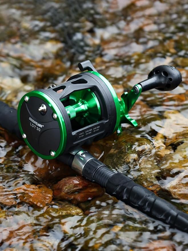 Sougayilang Round Baitcasting Fishing Reel –CNC Machined Aluminum Body Catfish Reel with 25LB Max Drag, Waterproof Trolling Reel with Level Wind & Magnetic Braking System for Musky Bass Pike