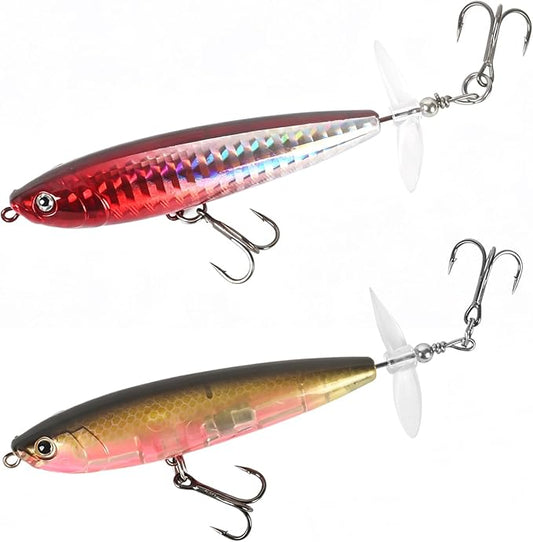 Whopper Fishing Lure for Bass：Popper Top Water Fishing Lures with Floating Rotating Tail Barb Treble Hooks Saltwater Freshwater Plopping Lures Kit