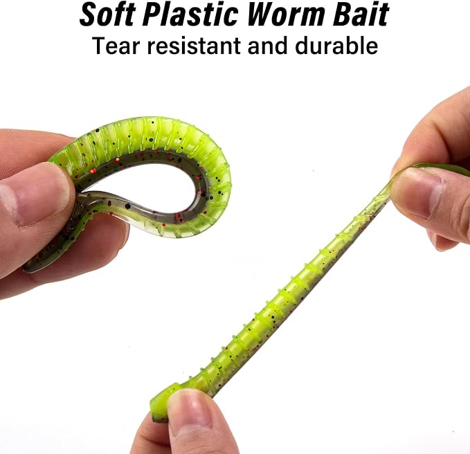 Dr.Fish 20 Pack Soft Worm Fishing Lures Flat Tail Soft Plastic Bass Fishing Bait Drop Shot Bait Freshwater Crappie Walleye Panfish