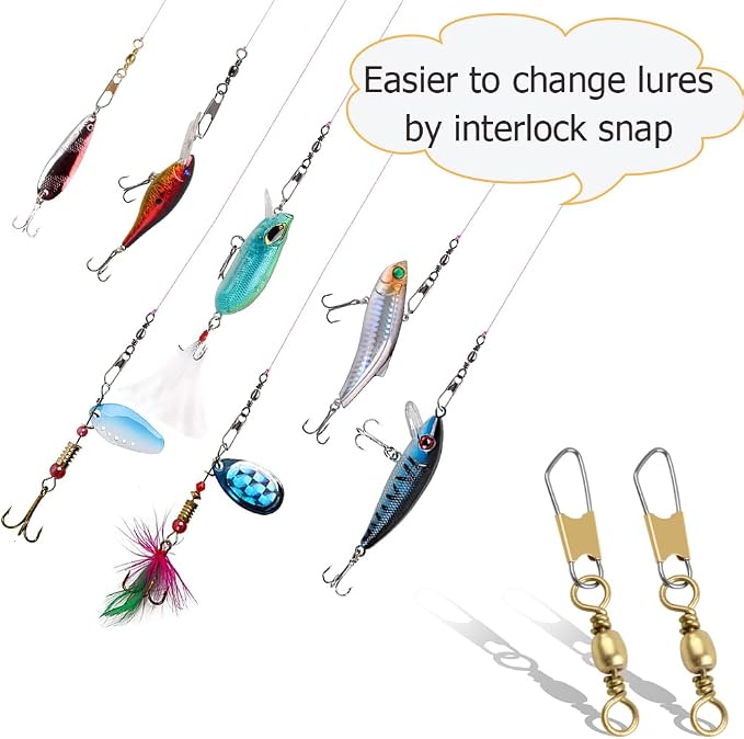 AGOOL Barrel Swivel Snap Kit - 50pcs Barrel Swivels with Safety Snaps High Strength Fishing Quick Connect Snap Swivels with Solid Ring Fishing Tackle Accessories Box Kit Size 4#,6#,8#,10#,12#,14#