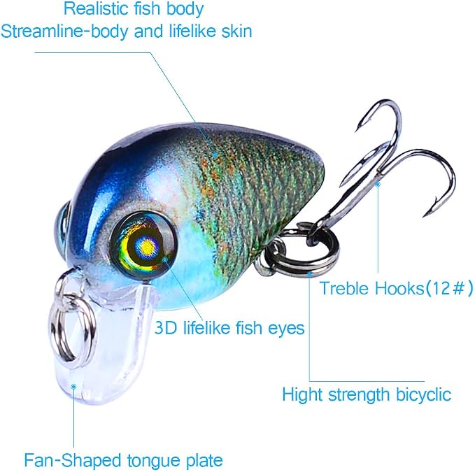 Mini Crankbait Fishing Lures Kits Swimbait Wobbler Hard Baits for Bass Trout Pike Freshwater and Saltwater 10pc-20pc/pack
