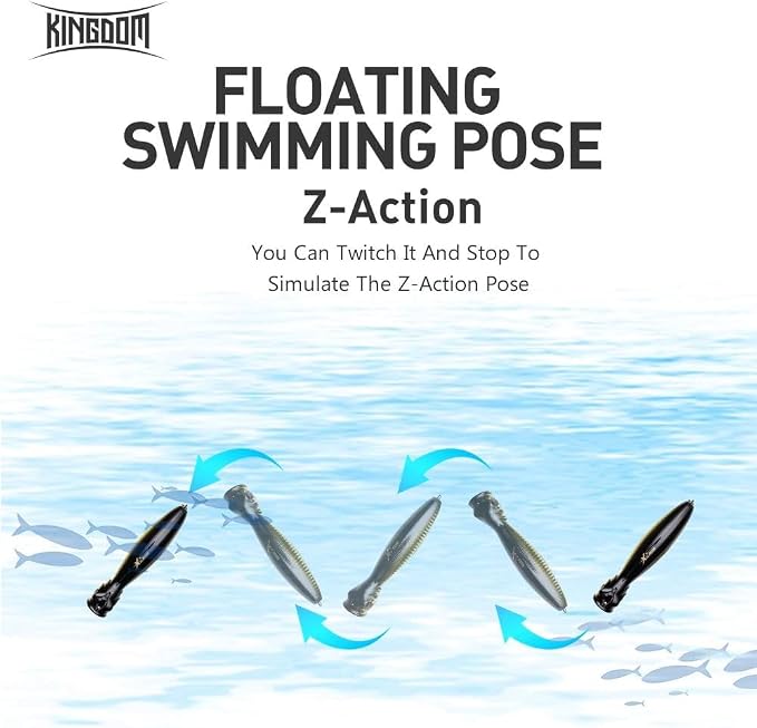 KINGDOM 3PCS Topwater Fishing Lures for Bass Whopper Popper Fishing Lure for Bass Catfish Pike Perch Floating Pencil Bait with Propeller Tail Freshwater/Saltwater