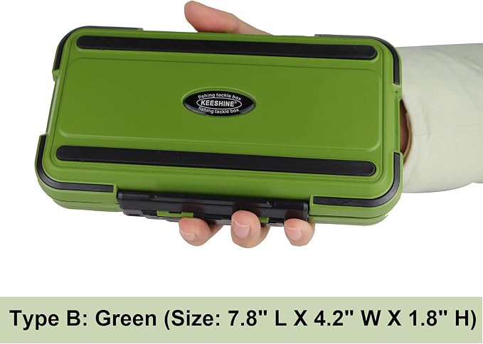 small tackle box, mini waterproof fishing tackle box organizer, double sided organizer travel box(L Green)