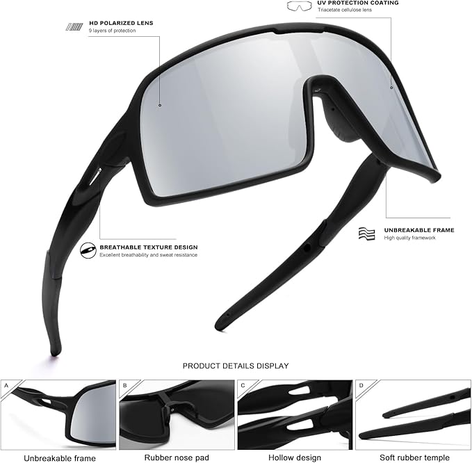 SEKKAF Polarized Sports Sunglasses for Men and Women Cycling Glasses UV Protection Goggles for Mountain Bike Running Fishing