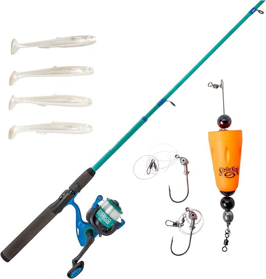 Zebco Spyn 40 Salt Fisher Spinning Reel and Fishing Rod Combo, 6-Foot 6-Inch 2-Piece Telescopic Rod, Size 40 Reel, 7-Piece Strike King Tackle Kit