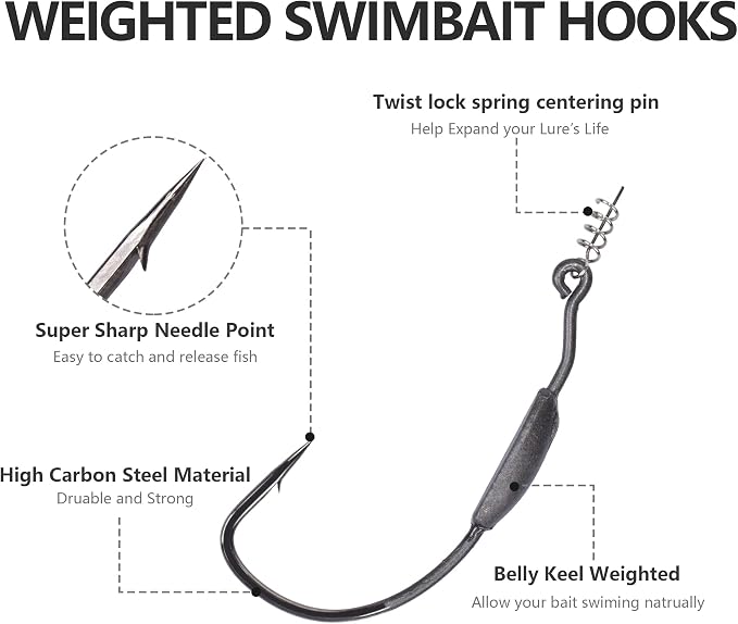 Fishing Bait Soft Plastic Lures 30/50 Pcs, Weighted Hooks 10 Pack & 40-Piece Set, 4in/5in Salty Split Tail Jerk Shad, 3/0 4/0 5/0 Weedless Swimbait Hook for Bass Fishing